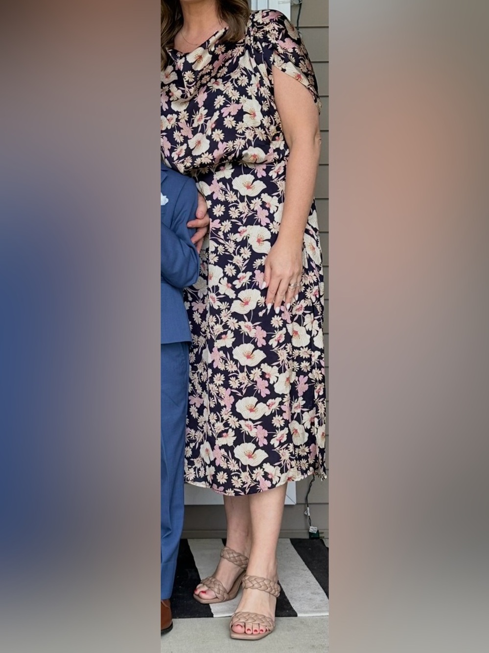 Vici Black Midi Dress with Pink & Cream Floral Print